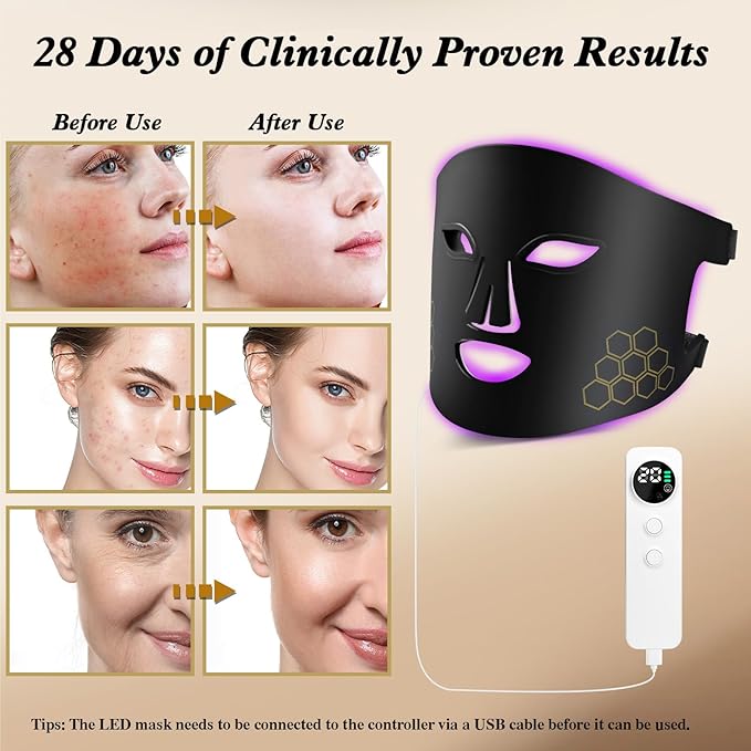 Red Light Therapy for Face, Infrared LED Face Mask Light Therapy 4 Light Waves with 850nm Near Infrared, Portable Rechargeable Red Light Therapy Mask Skincare Device for Facial Rejuvenation