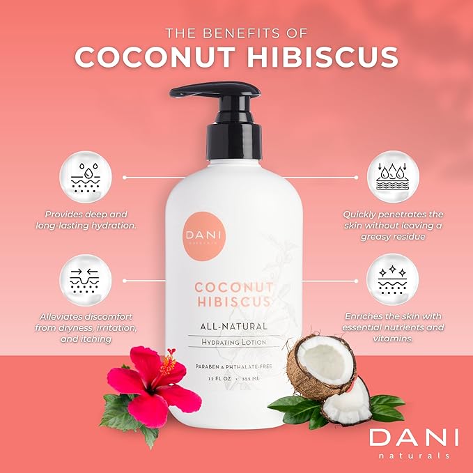 Naturals Hand & Body Lotion - Coconut Hibiscus Scented, Moisturizing & Nourishing Lotion for Dry Skin, Deep Hydration with Natural & Organic Ingredients, Paraben-Free, Vegan & Cruelty-Free, 12 Oz