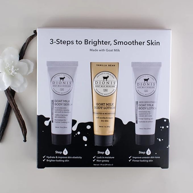 Dionis Goat Milk Skincare Body Care Set - Vanilla Bean Lotion, Body Lotion W/Retinol, Body Serum W/Collagen, Deep Hydration and Younger Skin