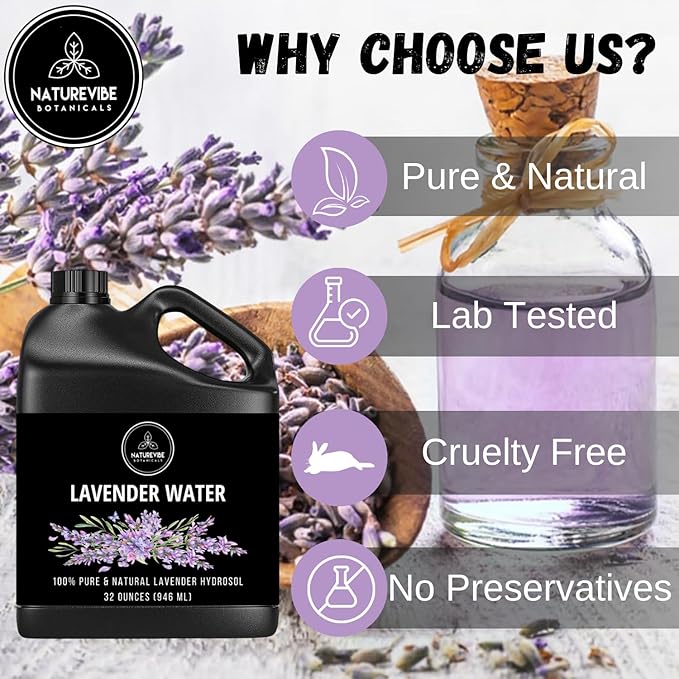 Naturevibe Botanicals Lavender Water 32 Ounces | 100% Pure and Natural | Great for Skin Care and Hair Care