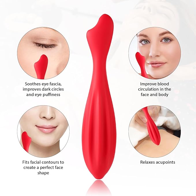 2pcs Facial Massage Roller, Silicone Face Massage Stick Modelling Body & Face Curves Rose Red Facial Massage Tool Face Roller Skin Care for Women Body Relax