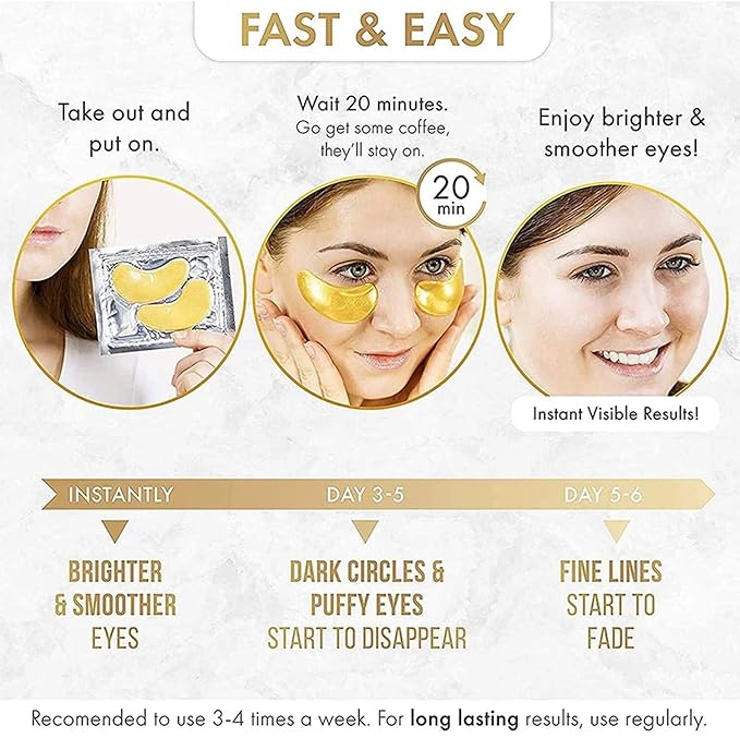 mascarillas de tratamiento ocular con colageno, Parches para el cuidado de la piel bajo los ojos de oro de 24 Kilates