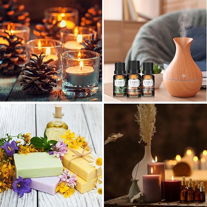 Autumn Essential Oils for Diffusers for Home, CAKKI Fragrance Oils Set, 6 Fall Scents, Natural Aromatherapy Oils, for Candles Making, for Soaps Making, for Humidifiers, 6x10 ml