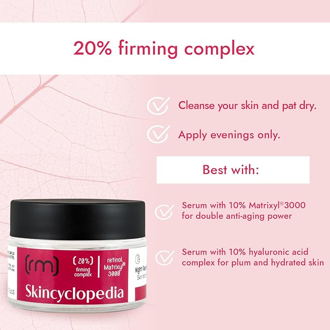 Pure Retinol Night Moisturizer, with Anti-Aging Pro Matrixyl 3000, Oil Free Skin Matrix Enhancer & Skin Care Firming Complex 20% for Fine Lines, Dark Spots, Post-Acne Scars.