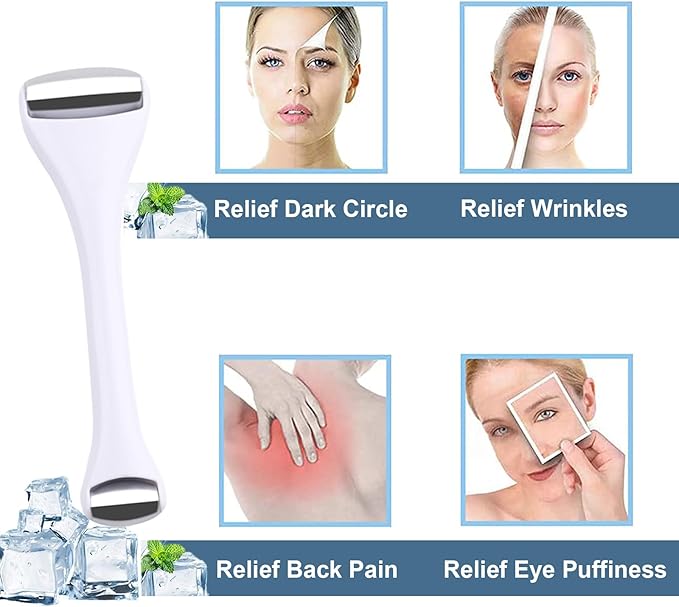 Mini Eye Ice Roller for Eye Puffiness - Facial Ice Roller and Mini Eye Roller 2 in 1 - Eye Massager for Migraine Relief Tighten Pores Under-Eye Pain Relief - Reduce Wrinkle Puffy for Face Arms (White)