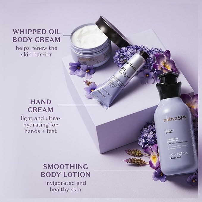 Nativa SPA Body Smoothing Lilac Bundle: Body Lotion, Whipped Body Oil & Hand Cream, with Nourishing Quinoa Oil + Bioretinol (x3)