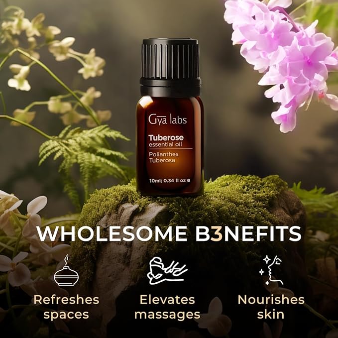 Gya Labs Tuberose Essential Oil for Diffuser - 0.34 Fl Oz - 100% Pure Natural Tuberose Oil for Massage, Skin & DIY Perfumes Fragrance Candle Making Scents