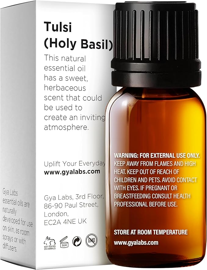 Gya Labs Holy Basil (Tulsi) Essential Oil - 0.34 Fl Oz - 100% Pure Natural Holy Basil Oil for Diffuser, Candle Making - Sweet Balsamic Scent