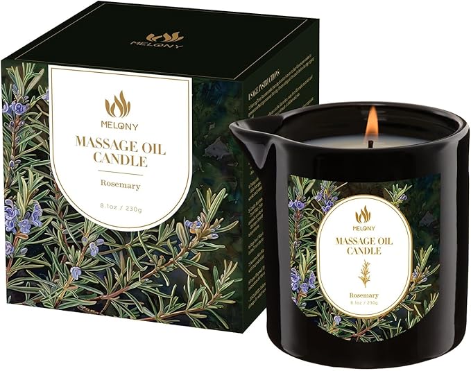 MELONY Aromatherapy Massage Oil Candle, Essential Oil Candle Lotion, 8.1OZ/230g, Home Spa with Luxurious Body Oil Candle, Intensive Skin Treatment Candle, Low Temp Body Safe Wax (Rosemary)