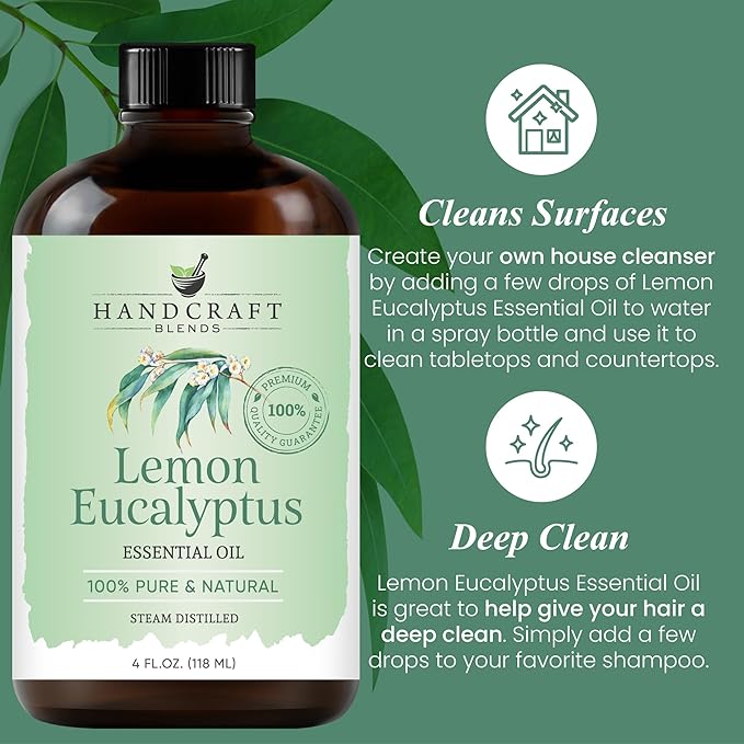 Handcraft Blends Lemon Eucalyptus Essential Oil - Huge 4 Fl Oz - 100% Pure and Natural - Premium Grade Essential Oil for Diffuser and Aromatherapy