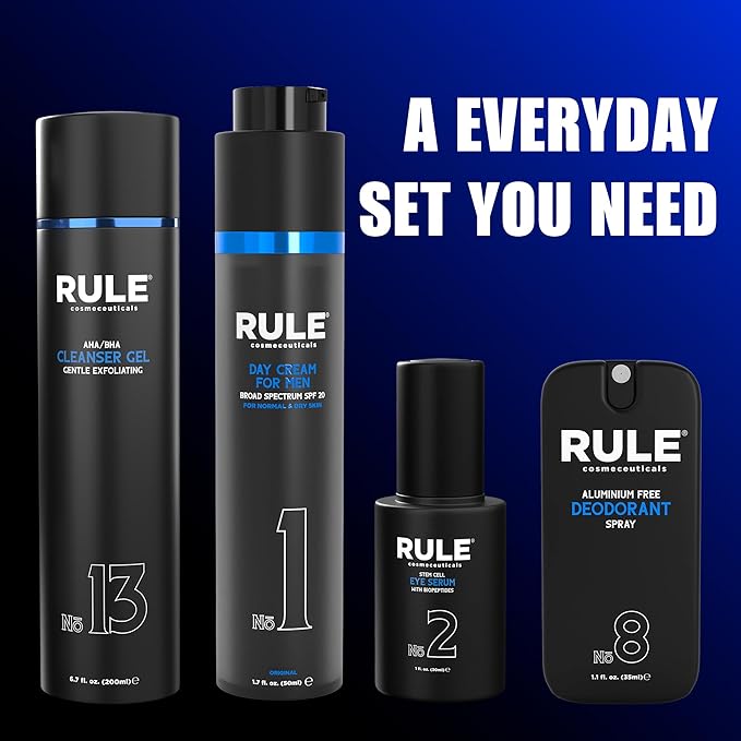 Men's Deluxe Gift Set, No.1 Men's Face Cream, No.8 Deodorant Spray, No.13 Cleanser Gel, No.2 Eye Serum, Eye & Skin Care Set
