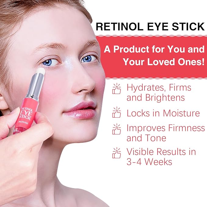 Retinol Eye Stick, Retinol Eye Cream, Under Eye Brightener Stick for Dark Circles, Eye Cream Anti Aging, Eyes Treatment Products for Fine Lines, Bags, Wrinkles, Puffiness 0.1oz(3g)
