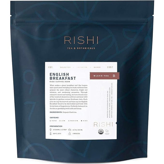 Rishi Tea English Breakfast Tea - Organic Loose Leaf Pure Black Tea, Energizing & Caffeinated, Ideal for Hot or Iced Tea - 16 Ounces, 45+ Servings