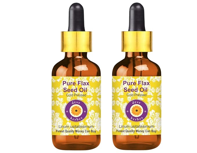 dève herbes Pure Flax Seed Oil (Linum usitatissimum) with Glass Dropper Cold Pressed (Pack of Two) 100ml X 2 (6.76 oz)