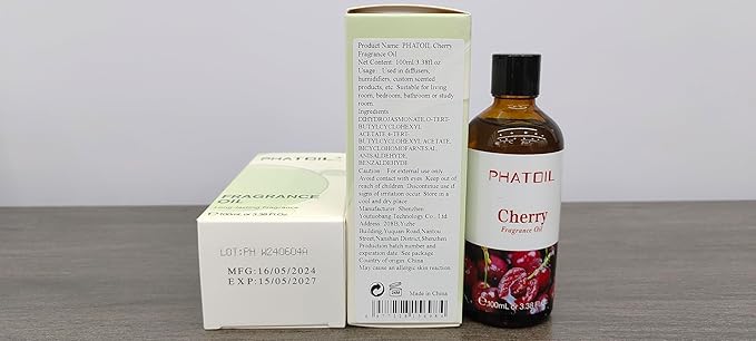 3.38FL.OZ Cherry Fragrance Oils for Aromatherapy, Essential Oils for Diffusers for Home, Perfect for Diffuser, Yoga, Skin Care, DIY Candle and Soap Making - 100ml