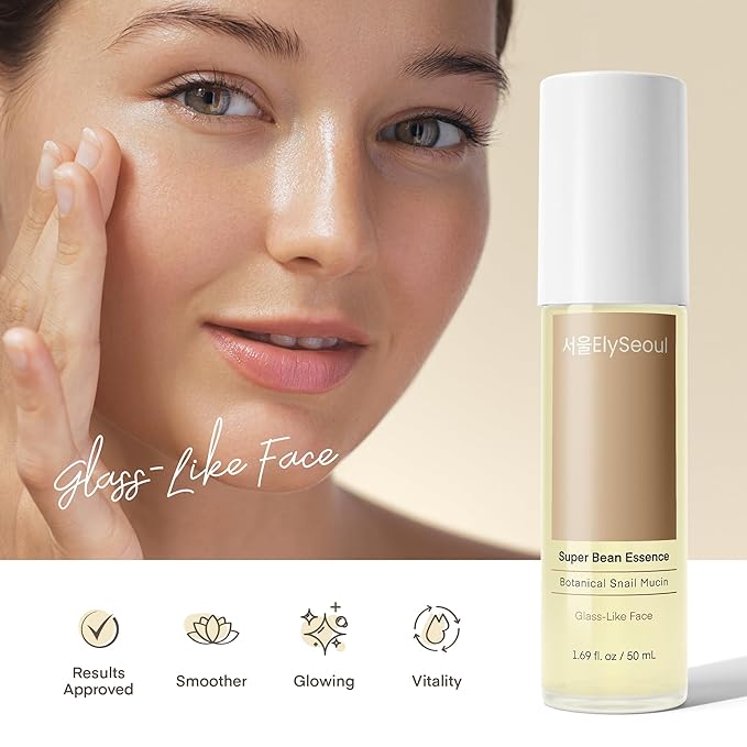 Bean Essence Face Repair Serum: Facial Hydrating & Glowing Botanical Snail Mucin for Glass-Like Skin from Korean Skincare, 1.69 fl. oz / 50mL