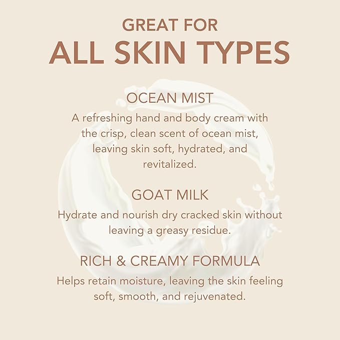 Dionis Goat Milk Skincare Scented Hand & Body Cream - Travel Size Lotion For Hydrating & Moisturizing Dry and Sensitive Skin, Cruelty Free, Paraben Free Made in The USA, Ocean Mist, 3.3 oz