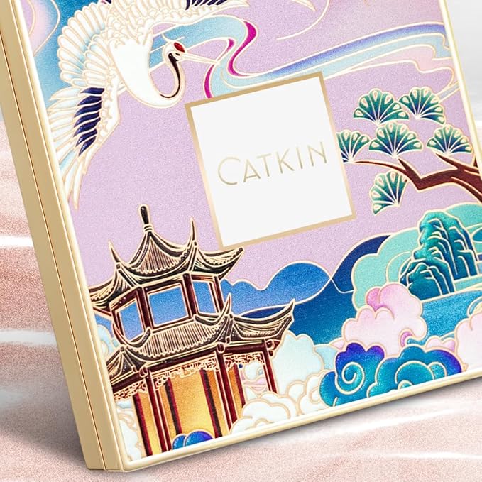 CATKIN Powder Blush for Cheek Blusher Natural Shimmering Blush & Highlight 2 in 1 Creamy Blendable Baked Blush Palette 10g C01 Drunk in Blossom