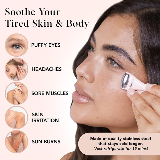 Kitsch Mini Facial Roller & Ice Face Roller Skin Care Tool Set for Women - Face Massager for Puffy Eyes, Cold Therapy, Lymphatic Drainage Massager, Self Care Gifts for Women & Men - Blush