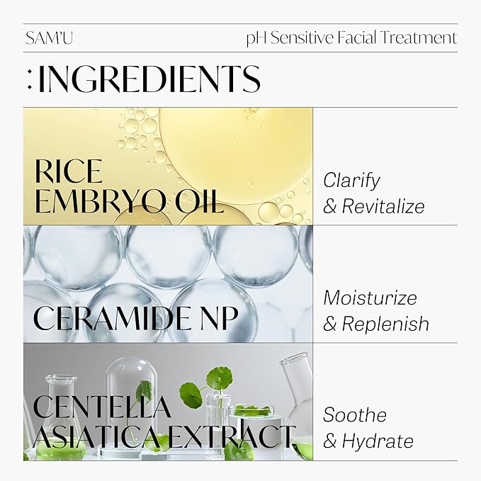 SAM'U pH Sensitive Facial Treatment – Nourishing, Hydrating Facial Treatment with Ceramides – Korean Skin Care Treatment Face Serum – 1.69 Fl Oz