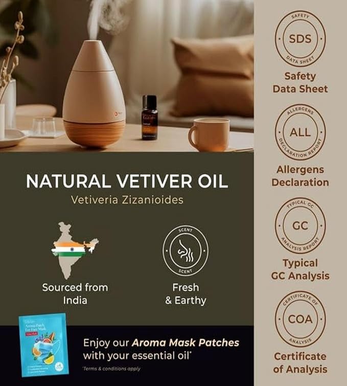 Gya Labs Calming Vetiver Essential Oil for Diffuser - 0.34 Fl Oz - 100% Pure Natural Premium Vetiver Oil for Body Comfort Aromatherapy, Candles Making Scent