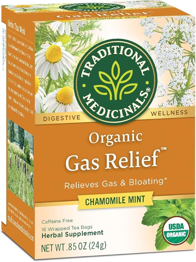 Traditional Medicinals Organic Gas Relief Chamomile Mint Herbal Tea, Relieves Gas & Bloating, (Pack of 1) - 16 Tea Bags