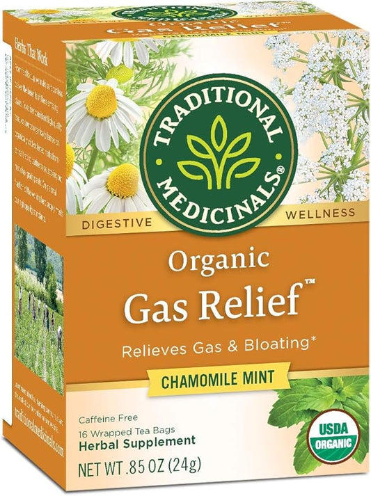 Traditional Medicinals Organic Gas Relief Chamomile Mint Herbal Tea, Relieves Gas & Bloating, (Pack of 1) - 16 Tea Bags