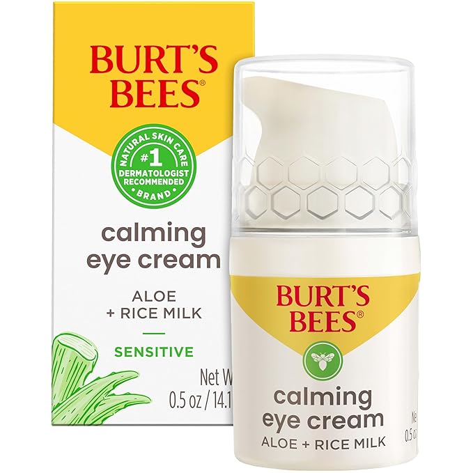 Burt's Bees Calming Eye Cream With Aloe and Rice Milk, Moisturizes Without Causing Redness or Irritation, 98.7 Percent Natural Origin Skin Care, 0.5 oz. Bottle