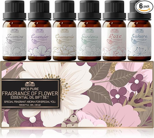 6 Pack Aromatherapy Essential Oils Set Diffuser for Home Care Lavender Jasmine Rose Chamomile Sakura Gardenia Fragrance of Spring Flower Essential Oil Gift Set for Candle Making 10ML