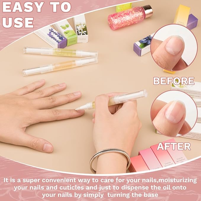 Meschett 2PCS Cuticle Oil Pens for Nail Care,Cuticle Revitalizer Oil Pen with Soft Brush,Cuticle Oil to Prevent Nail Cracking and Dry (Cherry & Lavender Flavor)