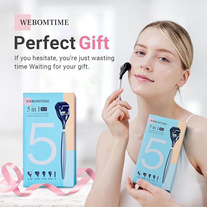 Derma Roller Kit for Hair Beard Face Body Scalp 5-in-1 0.25mm Titanium Microneedle Roller Ice Roller Steel handle