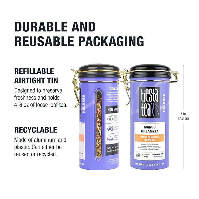 Tiesta Tea - Mango Chamomile Herbal Tea | Loose Leaf | Chamomile & Lemongrass Blend | Caffeine-Free | Brew Hot or Iced | Relaxing Blend | Brews Up to 50 Cups | 3 Ounce Refillable Tin