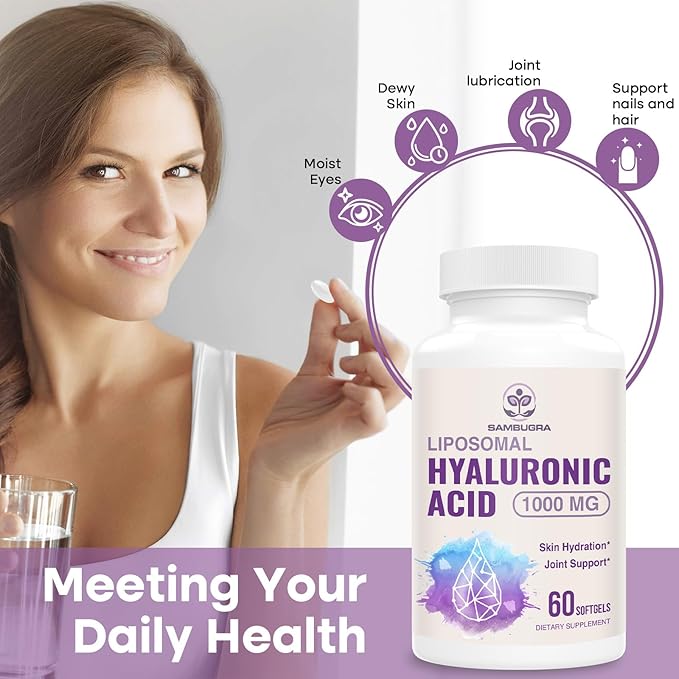Liposomal Hyaluronic Acid 1000mg, High BioavailabilityHyaluronic Acid Capsules, Dietary Supplement Support Skin and Joint Lubrication, 120 Capsules (Pack of 2)