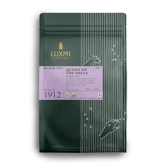 Luxmi Estates - Queen of the Hills - Organic Black Tea - 50 Tea Bags | Freshly Harvested Organic Makaibari Darjeeling Tea | Best Natural Flavor Tea The World Has To Offer