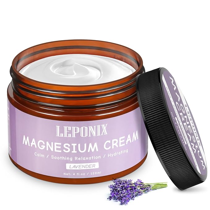 LEPONIX Magnesium Cream for Sleep - Topical Magnesium Lotion for Muscle Relaxation, Leg Cramps, Pain Relief & Better Sleep, Soothing Magnesium Body Butter for Adults & Kids (120ml, Lavender)