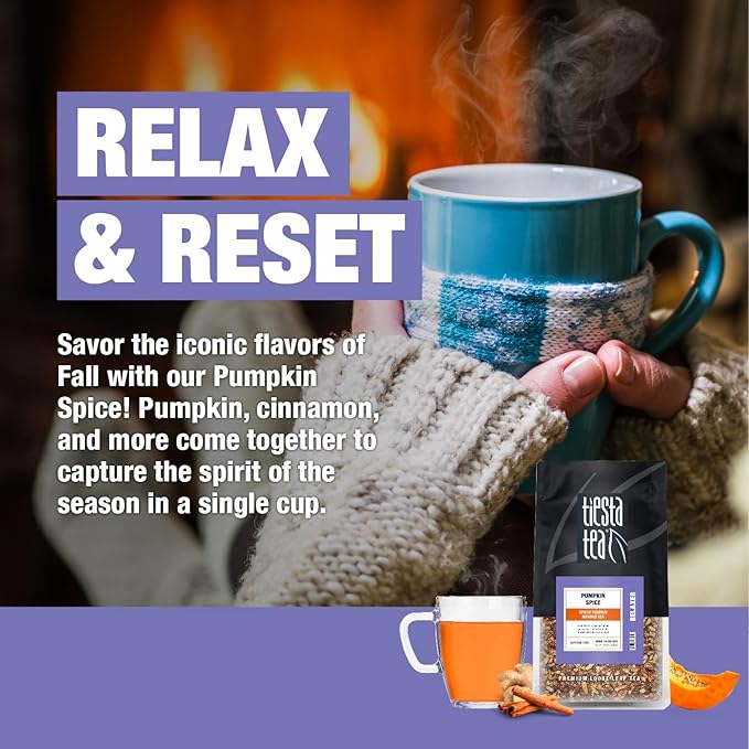 Tiesta Tea - Pumpkin Spice Rooibos Tea | Loose Leaf | Premium Blend | Non-Caffeinated Herbal Infusion | Make Hot or Iced & Brews Up to 200 Cups | 16oz Resealable Pouch