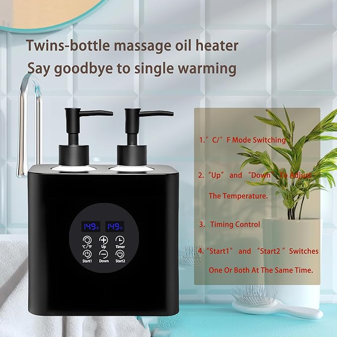 Massage Oil Warmer, Professional Lotion Warmer, Cream Warmer, Oil Bottle Warmer, Automatic Thermostat, For Salon, Barber Shop, Home, With Four Oil Bottle Dispensers, 002-Black