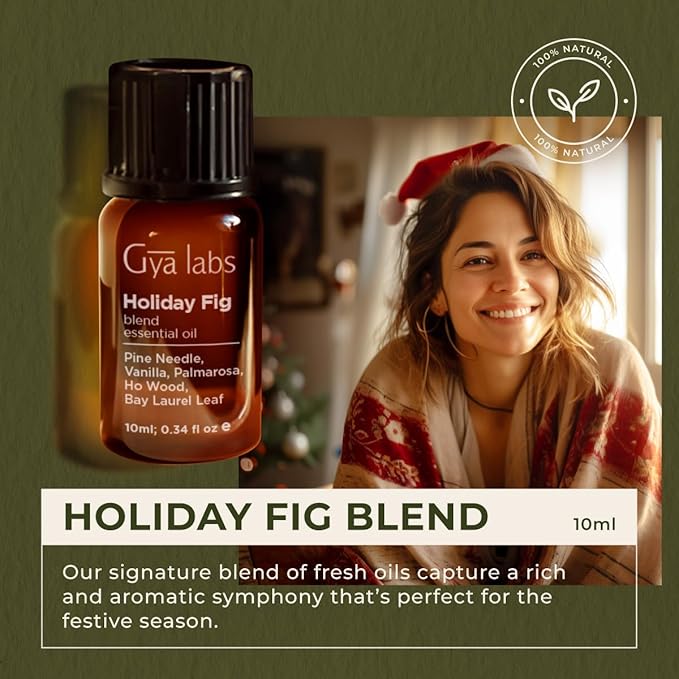 Gya Labs Holiday Fig Essential Oil Blend for Diffuser - Holiday Essential Oils for Skin - 100% Pure Natural Blend of Pine Needle, Palmarosa, Ho Wood, Bay Laurel Leaf & Vanilla (0.34 Fl Oz)