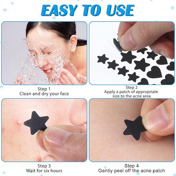 288pcs Pimple Patch Star, 2 Styles Star Pimple Patch, Cute Black Pimples Patches Stars, Skin-friendly, Breathable, Waterproof,for Covering Acne,for Makeup, Sleep, Wedding and Festival
