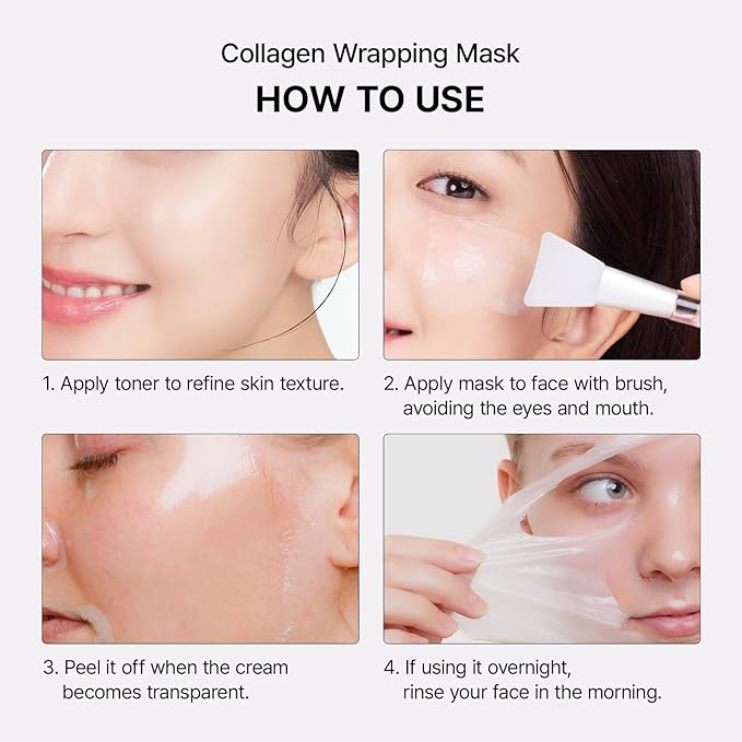 Collagen Overnight Wrapping Facial Mask with Jelly Brush, For Elasticity Improving, Hydrating, Firming, Collagen & Peptide, Glass Skin, Korean Skin Care (2.70 Fl Oz)