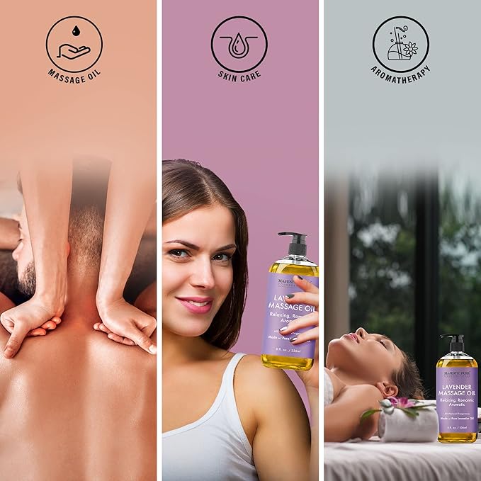 MAJESTIC PURE Lavender Massage Oil - Invigorating, Refreshing, and Relaxing - Massage, Made with Natural Oils - for All Skin Types - Men and Women - 8 fl oz