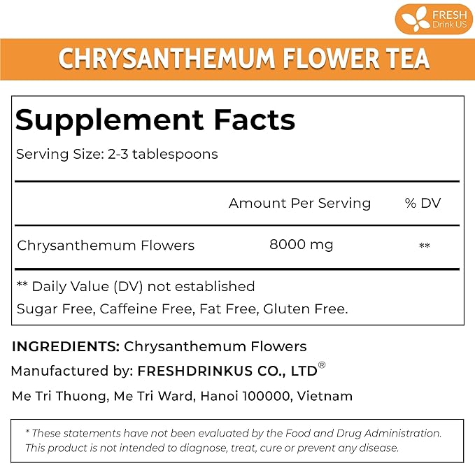FreshDrinkUS, Premium 8oz Chrysanthemum Flowers, 100% Natural & Pure Chrysanthemum Flower Dried, Chrysanthemum Herbal Tea, No Additives, No Caffeine, Vegan