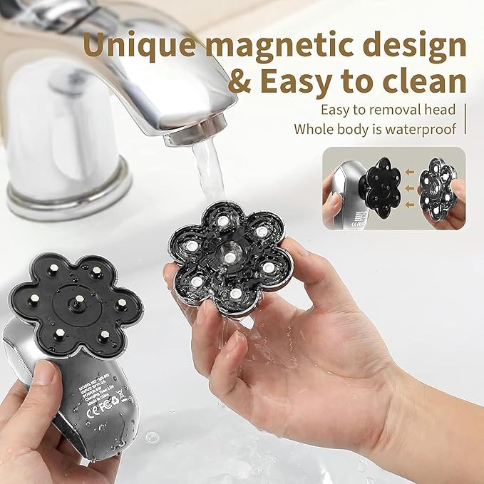 Detachable Head Shavers, SHPAVVER 5 in 1 Electric Razor IPX7 Waterproof for Bald Men, Wet Dry LED Display Rechargeable 7D Rotary Shaver Grooming Kit with Type C Charge A，Bright Silver