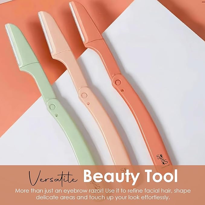 Eyebrow Razor - Premium Facial Hair Remover for Women, Smooth Dermaplaning Tool, Gentle & Safe, Stainless Steel, Compact Design for Travel & Daily Use (3-Pack)
