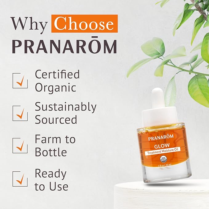Pranarom - Glow Treatment Moisture Oil (1oz / 30ml) - 100% Pure & Natural Essential Oil Moisturizing Oil for Dry Skin Treatment & Nourishment
