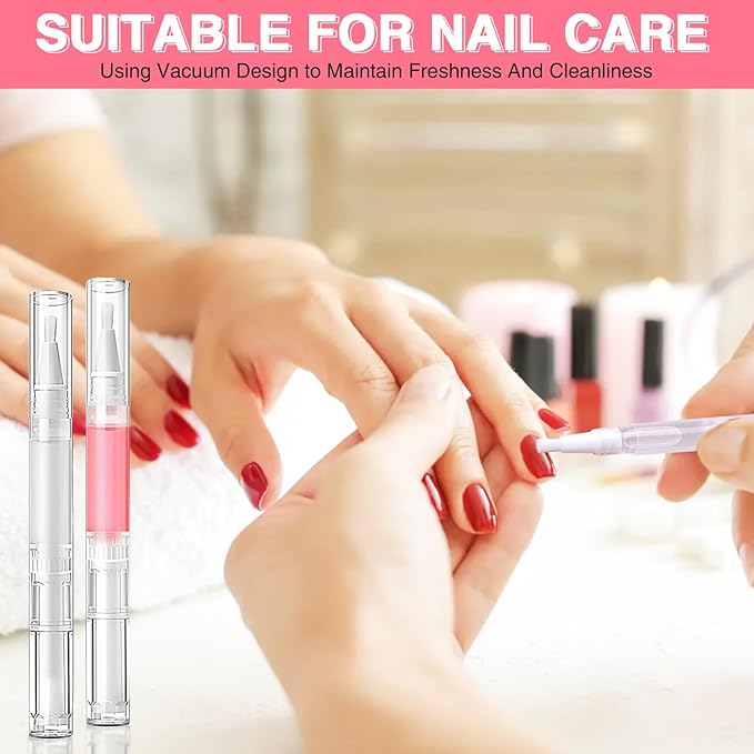 Nail Oil Pen 25Pcs 3ml Empty Transparent Twist Pens Cuticle Oil Pen with Brush Tip for Nail Oil, Liquid Foundation, Eyelash Growth Liquid Tube, Empty Cuticle Oil Dispenser + 48pcs Label