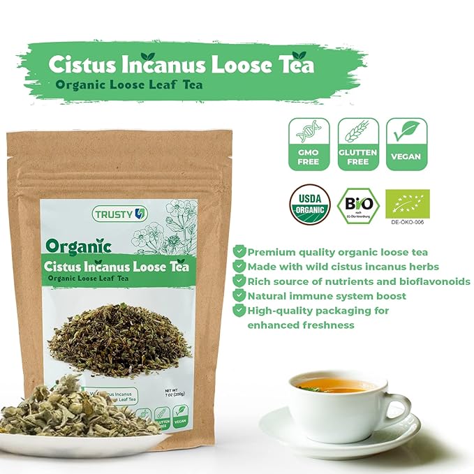 TRUSTY Cistus Loose Tea 7oz (200g) – Premium Wild Incanus Organic Leaf – Herbal Tea Loose Leaf for Immune System Boost and Gut Support – Nutrient-Rich Rockrose
