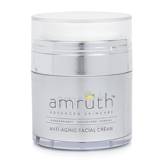 Amruth Resveratrol Daily Anti-Aging Facial Cream, 1oz Jar with Pump, Lightweight, Firms and Nourishes Skin, Smooths Appearance of Fine Lines and Wrinkles
