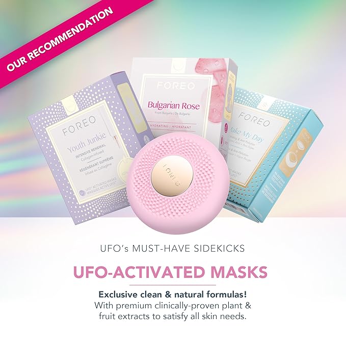 FOREO UFO 3 mini 4-in-1 Face Mask Skincare Device - Face Moisturiser - Anti-Aging - Full spectrum Light & Red Light - Warming - Facial Massage - App-connected - Pearl Pink