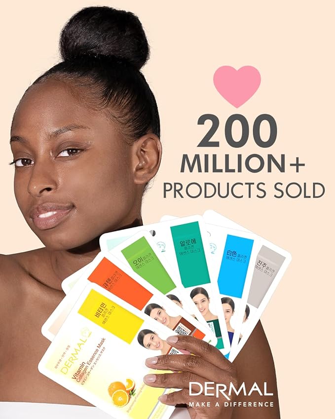 DERMAL 32 Combo Pack Collagen Essence Korean Face Mask - Hydrating & Soothing Facial Mask with Panthenol - Hypoallergenic Self Care Sheet Mask for All Skin Types - Natural Home Spa Treatment Masks